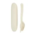 Juego de cubiertos portátiles de paja de trigo con tenedor cuchara cuchillo y estuche de viaje - Beige