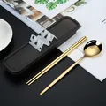 Gold mirror-polished 304 stainless steel cutlery set with portable black carrying case - Two-Piece Set (410 Gold) / Gold