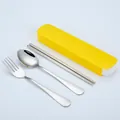 Portable stainless steel travel cutlery set with yellow storage case for camping - Style 1010 / 3-Piece Set (Yellow Box)