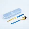 Portable blue and gold stainless steel cutlery set including chopsticks and spoon with box - Blue Gold