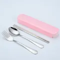 Portable stainless steel cutlery set with spoon, fork, chopsticks and pink storage case - Style 1010 / 3-Piece Set (Nordic Pink Box)