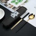 Portable 304 stainless steel cutlery set with spoon and chopsticks in black gold - Two-Piece Set (410 Black Gold) / Black & Gold