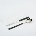 Korean style 304 stainless steel spoon and chopsticks set with black handles - 2-Piece Set (Spoon and Chopsticks) / Black Silver/Clear Box