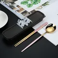 Elegant pink and gold 304 stainless steel cutlery set with black portable storage case - Two-Piece Set (410 Pink Gold) / Pink Gold