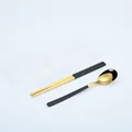 Portable 304 stainless steel cutlery set with black and gold spoon and chopsticks - Black & Gold