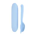 Juego de cubiertos de paja de trigo azul claro con cuchillo, tenedor, cuchara y caja - Azul