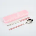 Portable pink travel cutlery set with stainless steel spoon and chopsticks - 2-Piece Set (Spoon and Chopsticks) / Pink Silver/Pink Box