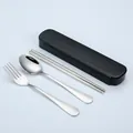 Portable stainless steel cutlery set with black case including spoon fork chopsticks - Style 1010 / 3-Piece Set (Black Box)