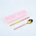 Portable 304 stainless steel cutlery set with pink spoon, chopsticks, and case - Pink Gold