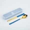 Korean style blue and gold stainless steel spoon and chopsticks set with portable case - 2-Piece Set (Spoon and Chopsticks) / Blue Gold/Blue Box