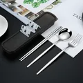 Portable 3-piece 304 stainless steel cutlery set with a black storage box for outdoor - Three-Piece Set (410 Silver) / Silver