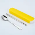 Portable stainless steel cutlery set with spoon and chopsticks in a yellow case - Smile Face 2-Piece Set / 2-Piece Set (Yellow Box) / Yellow