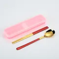 Korean style 304 stainless steel travel cutlery set with spoon and chopsticks in red and gold - 2-Piece Set (Spoon and Chopsticks) / Red Gold/Pink Box