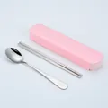 Portable stainless steel cutlery set with a pink travel storage box - Smile Face 2-Piece Set / 2-Piece Set (Nordic Pink Box) / Pink