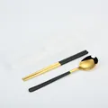 Portable gold and black stainless steel spoon and chopsticks set with clear travel case - 2-Piece Set (Spoon and Chopsticks) / Black Gold/Clear Box