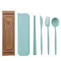 Portable light green wheat straw cutlery set with spoon fork knife and storage box - With Outer Paper Box / Light Green