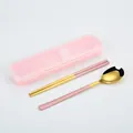 Portable stainless steel cutlery set with pink storage box and gold-pink spoon chopsticks - 2-Piece Set (Spoon and Chopsticks) / Pink Gold/Pink Box