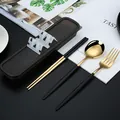 Premium portable 3-piece 304 stainless steel cutlery set with elegant black and gold finish - Three-Piece Set (410 Black Gold) / Black & Gold
