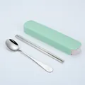 Portable stainless steel cutlery set including spoon, chopsticks and mint green case - Smile Face 2-Piece Set / 2-Piece Set (Nordic Green Box) / Green