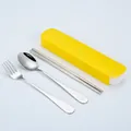 Portable stainless steel cutlery set with smiley fork and spoon in a yellow case - Smile Face 3-Piece Set / 3-Piece Set (Yellow Box) / Yellow