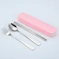 Portable stainless steel cutlery set with pink case and smiley face engraving - Smile Face 3-Piece Set / 3-Piece Set (Nordic Pink Box) / Pink