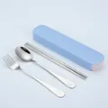Portable stainless steel cutlery set with fork spoon and chopsticks in blue storage box - Smile Face 3-Piece Set / 3-Piece Set (Nordic Blue Box) / Blue