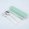 Portable stainless steel cutlery set including spoon fork and chopsticks in mint green case - Smile Face 3-Piece Set / 3-Piece Set (Nordic Green Box) / Green