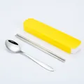 Portable stainless steel cutlery set including spoon and chopsticks with a yellow storage case - Basic Style / 2-Piece Set (Yellow Box)