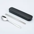 Portable stainless steel spoon and chopsticks cutlery set with black storage box - Basic Style / 2-Piece Set (Black Box)