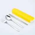 Portable 3-piece stainless steel cutlery set with a bright yellow storage case for travel - Basic Style / 3-Piece Set (Yellow Box)