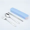 Portable stainless steel cutlery set with blue storage case - Basic Style / 3-Piece Set (Nordic Blue Box)