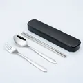 Portable stainless steel cutlery set with spoon fork chopsticks and black case - Basic Style / 3-Piece Set (Black Box)
