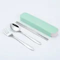 Premium portable stainless steel cutlery set with mint green storage case for travel and camping - Basic Style / 3-Piece Set (Nordic Green Box)