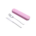 Portable stainless steel cutlery set with a pink storage case for travel and camping - Style 1010 / Knife and Fork 2-Piece Set (Nordic Pink Box)