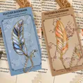 Elegant metal feather bookmarks in blue and gold colors featuring delicate chains - Emerald and Rising Sun Feather
