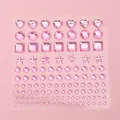 Sparkly pink 3D rhinestone stickers sheet featuring heart star and circle shapes - Pink