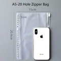 Transparent A5 20-hole zipper bag for loose-leaf binders showing exact dimensions - 20 Holes (20.9x15cm)