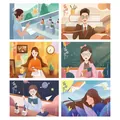 Juego de 6 tarjetas de felicitación artísticas para el día del maestro con dibujos - Tema de Podio de Maestro (H044-03) / Incluye Sobre Y Pegatina de Sellado