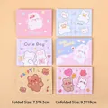 Juego de 6 bonitas tarjetas de felicitación de osos y conejos para mensajes de regalo. - Estilo de Oso y Conejo de Cuadros / 1 Hoja