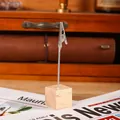 Retro wooden base memo clip with metal alligator holder for desktop - Wood Color