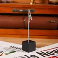 Vintage style memo clip featuring a black wooden base and silver metal wire stand - Black