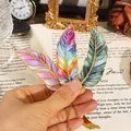 Set of three colorful feather metal bookmarks with elegant gold chains - Evening Star and Lapis and Phantom