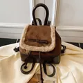 Brauner Vintage-Wildleder-Rucksack mit Kunstpelzbesatz und eleganter Schleife für Damen - Kaffeebraun