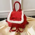 Roter Vintage-Mini-Rucksack mit weißem Kunstpelzbesatz und elegantem Schleifendetail. - Rot