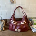 Borsa tote rossa capiente con ricamo numero 89 e strisce bianche vintage donna - senza ciondolo / Rosso