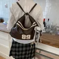 Zaino tote multifunzionale grande marrone scuro vintage con design a toppa 89 - con portachiavi / Caffè