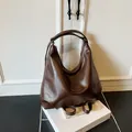 Borsa tote vintage in pelle marrone di grande capacità con consistenza morbida per pendolari - Vestibilità regolare / Caffè