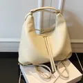 Cream-colored large capacity multi-functional faux leather tote backpack with gold accents - White Style (XCY56808)