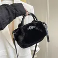 Elegant black faux fur tote bag with top handle and adjustable crossbody strap for winter - No Pendant / Black