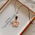 Bohemian woven flower pendant necklace with wooden beads for vacation beach style. - Woven Five-Petal Flower Style (X2280C)